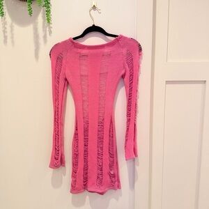 Boohoo Beachwear Pink Knitted Long Sleeve Mini Dress Open Low Back Size Medium